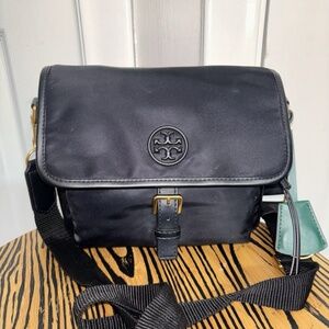 Tory Burch Dark Navy Poly Canvas Flap Bag